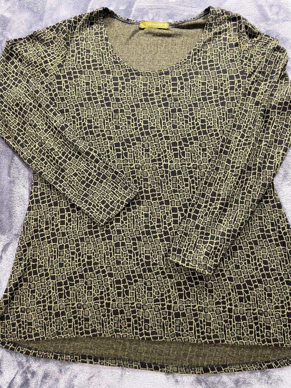 Cut Loose Womens M Olive Green Grid Print Lagenlook Art To Wear Long Sleeve Top